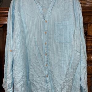 Caribbean Light Blue Casual Button-Down Shirt